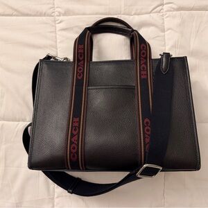 Coach Black Tote with Brown and Red Straps